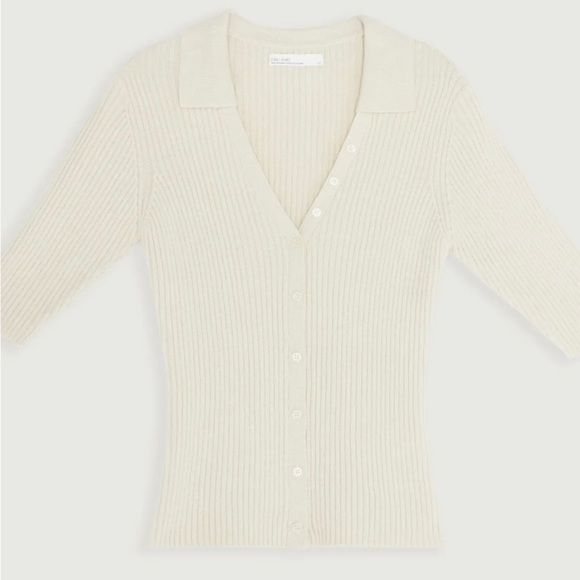Oak + Fort Rib Knit Collared Button Up in Small Whitecap Grey - Picture 2 of 4